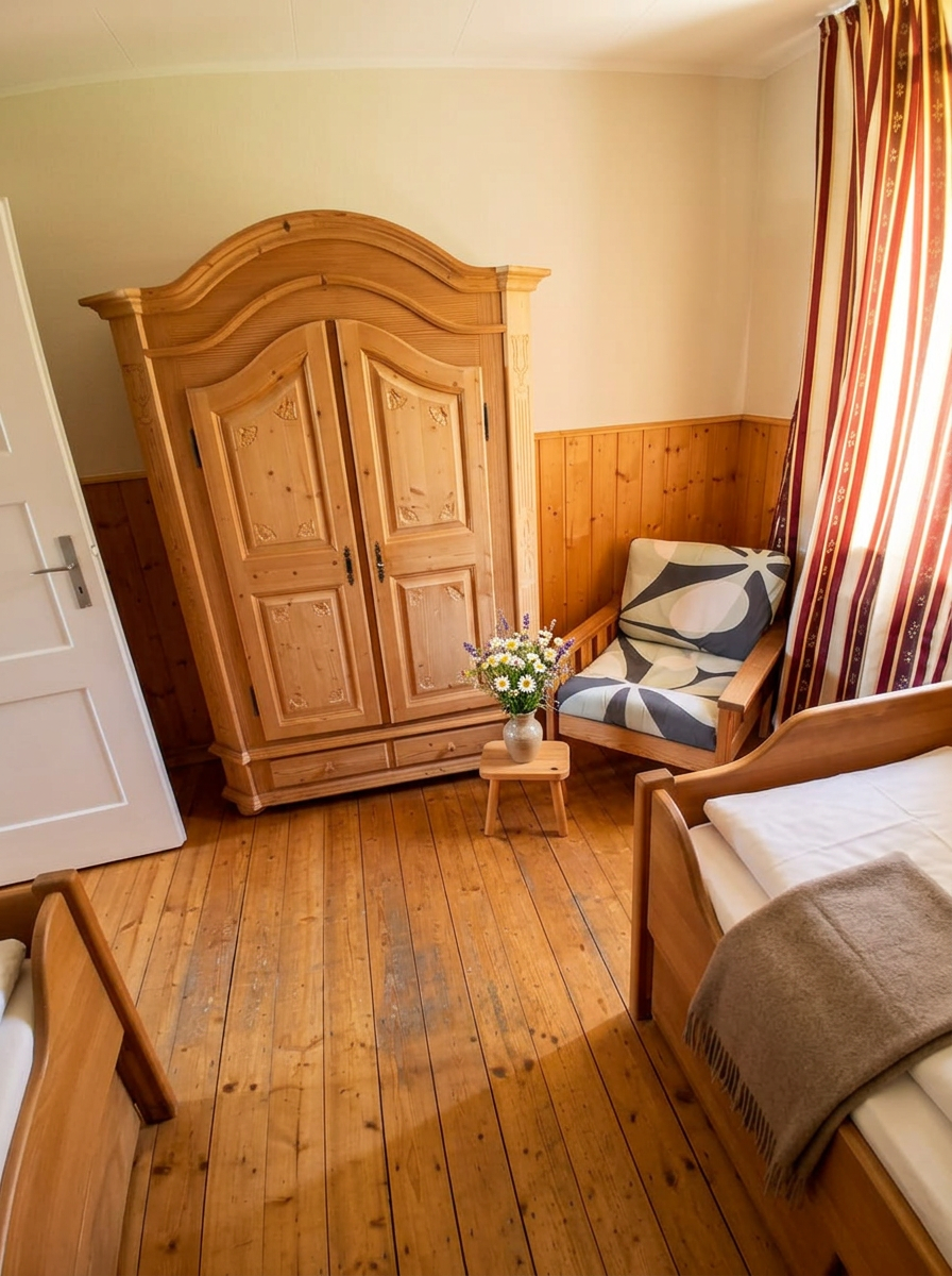 Stilvolle Kommode mit Dekoration im Wohnzimmer der Western-Wohnung